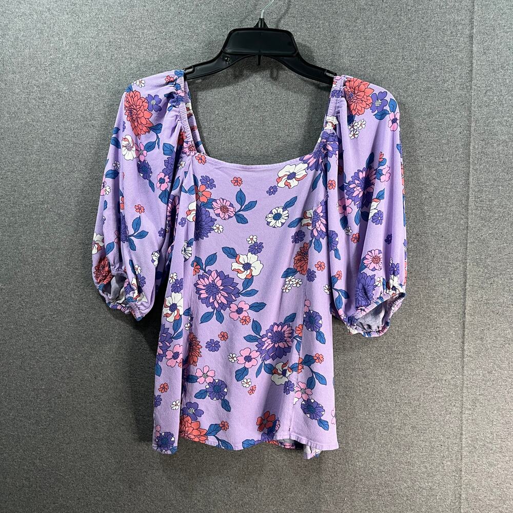 Candace Cameron Bure Printed Puff-Sleeve Blouse Bright Lilac X-Small